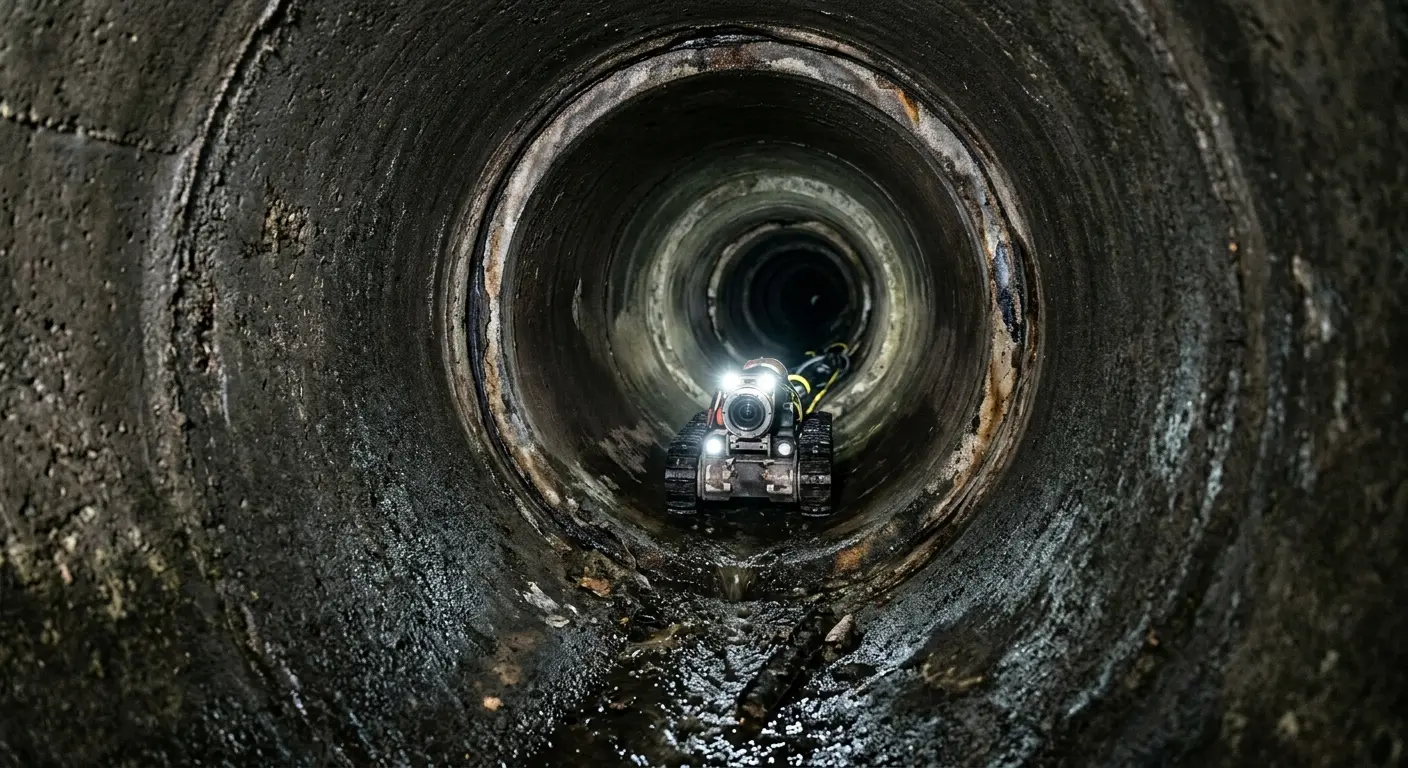 Robotic sewer camera inspecting pipe interior for Sewer Line Repair in Ipswich